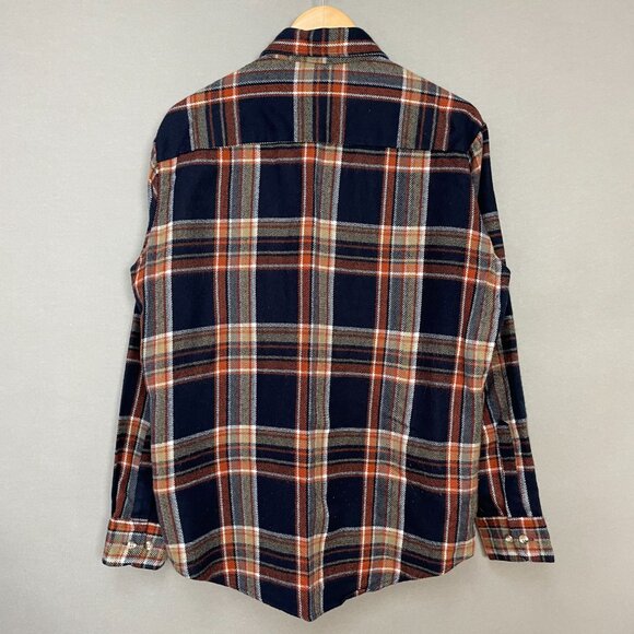 Vintage Plaid Shirt Shacket Men Large Long Sleeve Pockets Acrylic Button-Up Navy - Picture 14 of 14